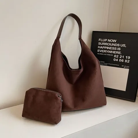 Vintage PU Wildlederimitat Tragetasche Für Damen Große Kapazität Retro Einfarbig Pendeln Achselhöhle Umhängetasche Mode Handtasche