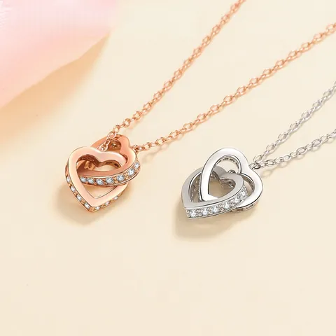 Collana con Pendente Cuori Intrecciati in Argento Sterling 925 Donna Elegante Collana in Moissanite e Zirconia Gioielli