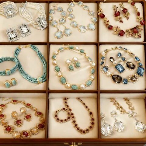 Juego de Joyas Vintage de Aleación Circonia Perla Artificial Lujoso Collar Pendientes Pulsera para Mujer Aniversario Fiesta Accesorio