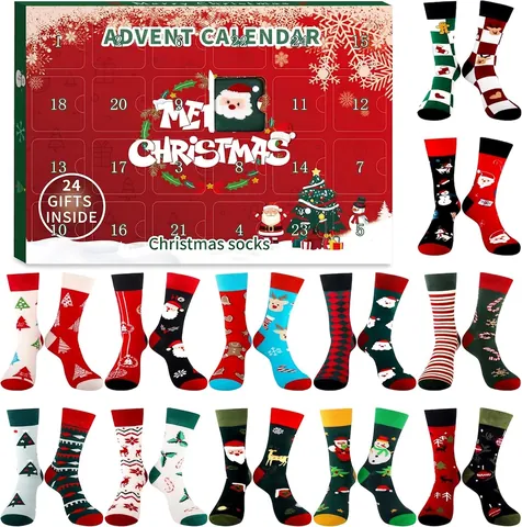 Calendario dell Avvento Calzini per Bambini in Cotone Disegni Animati Box Calzini per Conto alla Rovescia Sorpresa Natalizia Regalo