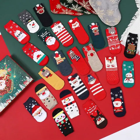 Calendario dell Avvento Calzini per Bambini in Cotone Disegni Animati Box Calzini per Conto alla Rovescia Sorpresa Natalizia Regalo