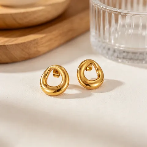 Orecchini a Bottone Circolari Irregolari in Acciaio Inossidabile Minimalista da Donna Placcati in Oro Gioielli Moda Geometrici