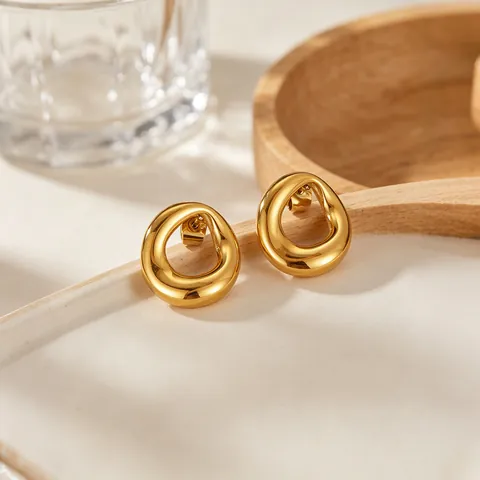 Orecchini a Bottone Circolari Irregolari in Acciaio Inossidabile Minimalista da Donna Placcati in Oro Gioielli Moda Geometrici