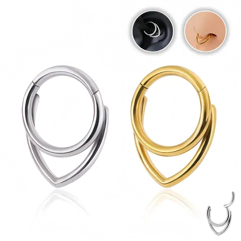 Titanium Steel Double Layer Hinged Nose Ring Hoop Segment Clicker Earrings Body Piercing Jewelry Gold Silver Black For Women Men