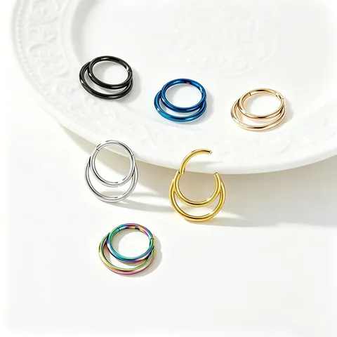 Titanium Steel Double Layer Hinged Nose Ring Hoop Segment Clicker Earrings Body Piercing Jewelry Gold Silver Black For Women Men