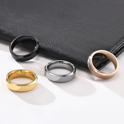 Anello in Acciaio al Tungsteno Minimalista da Uomo Bordo Smussato Lucido Finitura Spazzolata Opaca Gioielli Moda