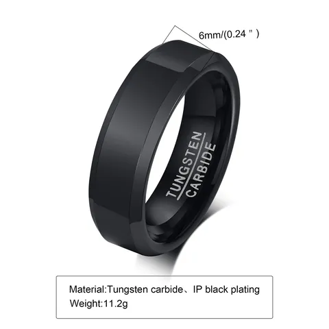 Anello in Acciaio al Tungsteno Minimalista da Uomo Bordo Smussato Lucido Finitura Spazzolata Opaca Gioielli Moda