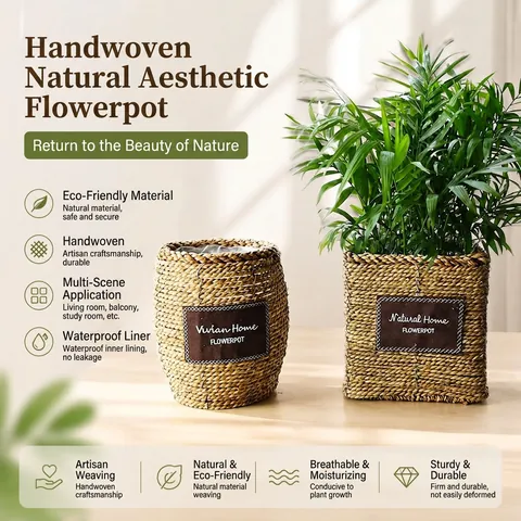 Natürlicher Handgewebter Stroh Blumentopf Dekorativer Blumenkorb Mit Wasserdichter Auskleidung Nordischer Stil Pflanzgefäß