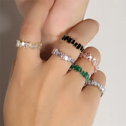 Luxus Kupfer Offener Ring Für Damen Eleganter Rechteckiger Zirkonia Verstellbarer Irregulärer Fingerring Mode Minimalistischer Schmuck Geschenk