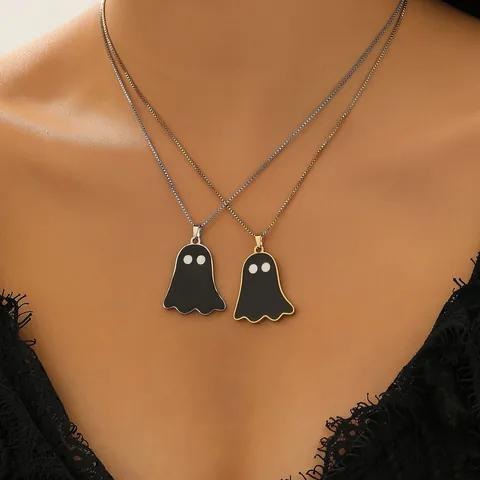 Halloween Stainless Steel Hollow Ghost Skull Pumpkin Pendant Bracelet Necklace Real Gold Plated Gothic Jewelry For Men Women