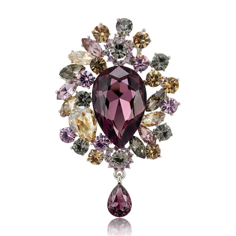 Lussuosa Spilla in Lega Barocca con Strass per Donna Vintage Cristallo Pendente a Goccia Spilla Elegante Gioielli da Sposa
