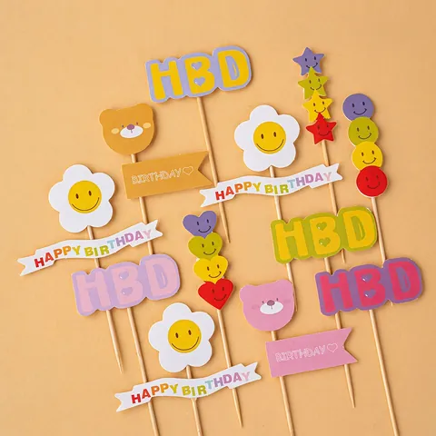 Happy Birthday Taart Toppers Ins Stijl Karton Kleurrijke Banner Invoegen Met Houten Steun Voor Verjaardagsfeest Decoratie