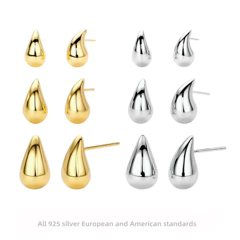 925 Sterling Zilveren Waterdruppel Oorknopjes Minimalistische Teardrop Echt Goud Verguld Hoogglans Gepolijst Klein Middel Groot Dames Sieraden