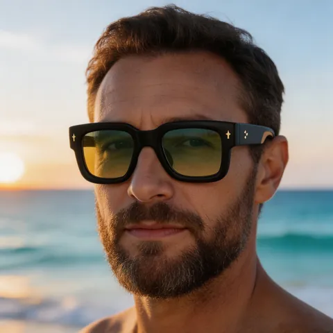 Men's Retro Square Sunglasses Thick PC Frame Vintage Trendy Luxury Rivet Eyewear UV400 Outdoor Fashion Shades