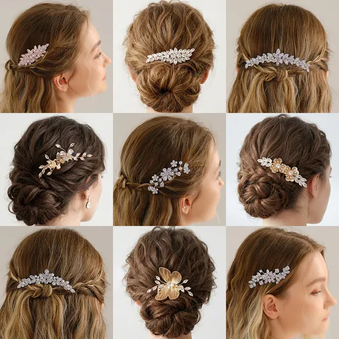 Peignes à Cheveux de Mariée de Luxe en Zircon Fleurs et Feuilles pour Femmes Accessoires de Mariage Vintage