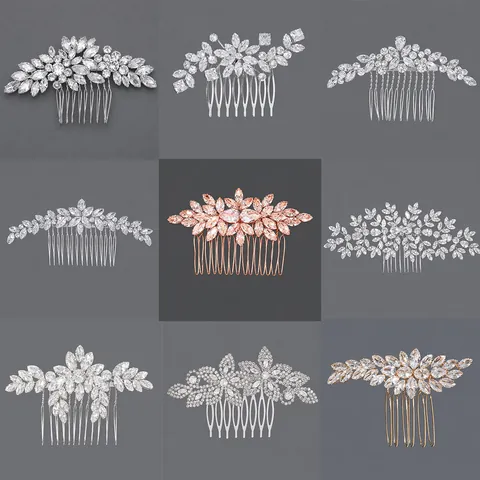 Peignes à Cheveux de Mariée de Luxe en Zircon Fleurs et Feuilles pour Femmes Accessoires de Mariage Vintage