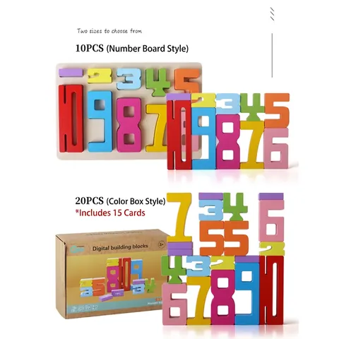Bloques de Construcción Digitales Montessori de Madera Rompecabezas de Números Juego de Apilamiento Educativo para Niños Juguete de Aprendizaje