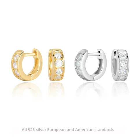 Boucles d'Oreilles Huggie en Argent Sterling 925 Avec Zirconia Scintillant Incrusté Boucles d'Oreilles Cercle Géométrique pour Femme Bijoux