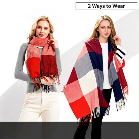 Plaid Scarf Winter Warm Soft Cashmere Like Acrylic Tassel Long Pashmina Shawl Wrap British Style Unisex
