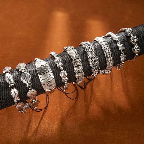 Vintage Ethnic Tibetan Style Braided Bracelet For Women Men Adjustable Wax Rope Alloy Fish Elephant Charm Jewelry