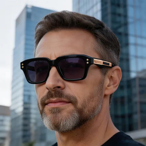 Men Square Sunglasses Retro Industrial Fashion Metal Accents Rectangle PC Frame UV400 Protection Luxury Eyewear