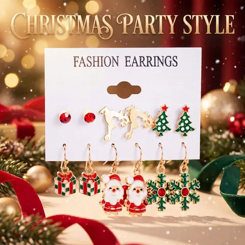 Christmas Earrings Alloy Enamel Rhinestone Faux Artificial Pearl Santa Reindeer Festive Party Accessories Stainless Steel Earring Post