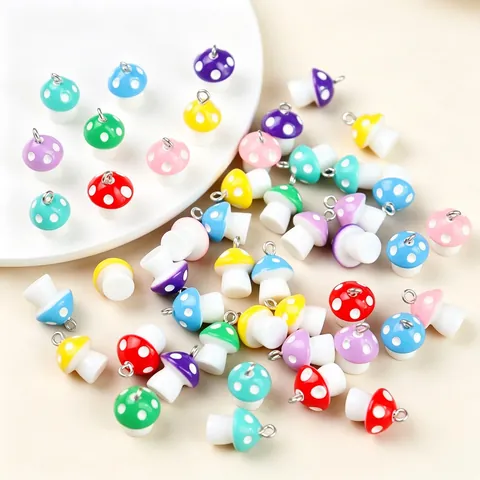 Ciondoli A Fungo Resina Colorata Pois Anello In Metallo Accessori Per Gioielli Fai Da Te Orecchini Collana Portachiavi Carino