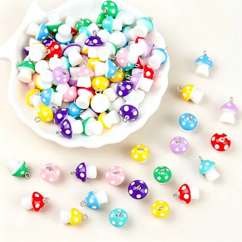 Ciondoli A Fungo Resina Colorata Pois Anello In Metallo Accessori Per Gioielli Fai Da Te Orecchini Collana Portachiavi Carino