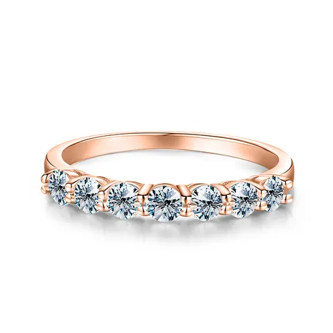 925 Sterling Silber Ring Moissanit Zirkonia Sieben Steine Reihe Elegant Vielseitig Minimalistisch Band Schmuck Damen