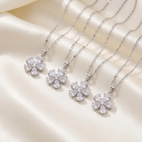 Elegante Blumen Halskette Für Damen Edelstahl Mit Zirkonia Koreanischer Stil Mode Schmuck Geschenk