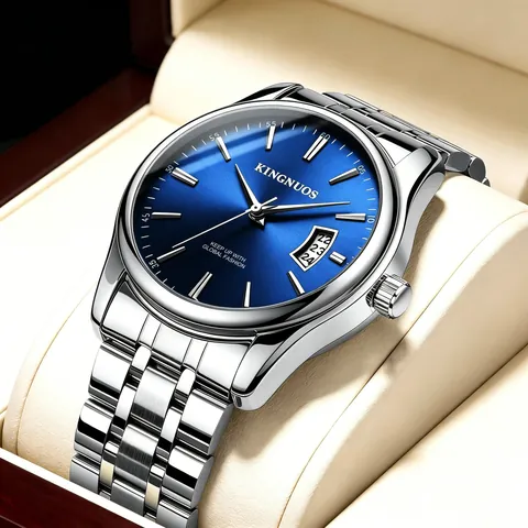 KINGNUOS Luxus Quarzuhr Für Herren Damen Wasserdicht Edelstahl Lederarmband Kalender Business Casual Armbanduhr