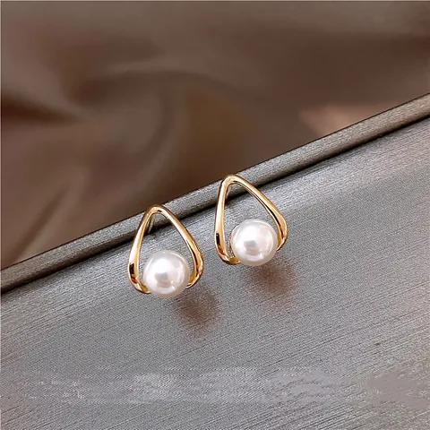 Orecchini a Bottone in Lega con Perla Artificiale a Goccia per Donna Minimalista Coreano Lusso Leggero Gioielli Perno Acciaio
