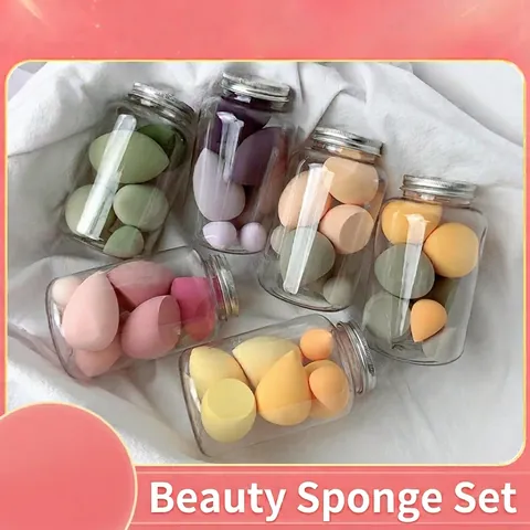 Macaron Hydrophiles Nicht-Latex Make-up Schwamm Set In Transparenter Flasche Beauty Blender Für Flüssiges Creme Puder Werkzeug