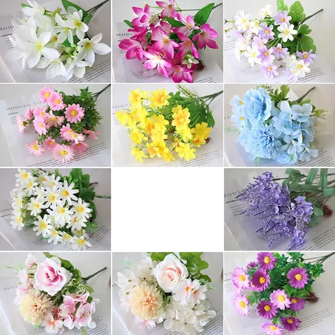 Pastoral Artificial Silk Flower Bouquets Fake Daisy Rose Lavender For Home Table Decor Wedding Party Kraft Paper Bag Vase