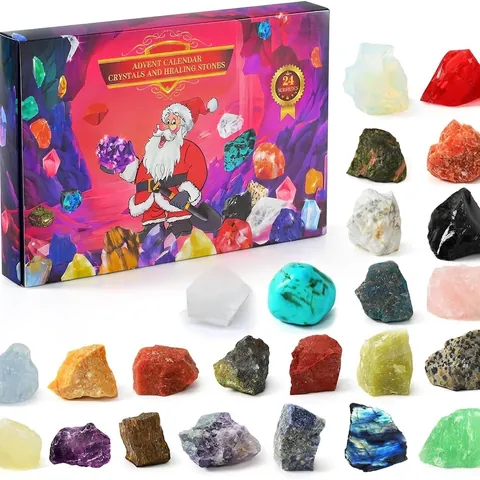 24 Days Christmas Advent Calendar Natural Ore Crystals Healing Stones Blind Box Xmas Holiday Countdown Gift Home Decor