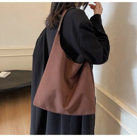Vintage PU Wildlederimitat Tragetasche Für Damen Große Kapazität Retro Einfarbig Pendeln Achselhöhle Umhängetasche Mode Handtasche
