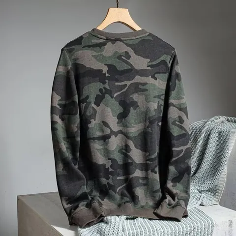 Men's Casual Camouflage Print Sweatshirt Long Sleeve Crew Neck Loose Fit Pullover Military Style Polyester Autumn Top