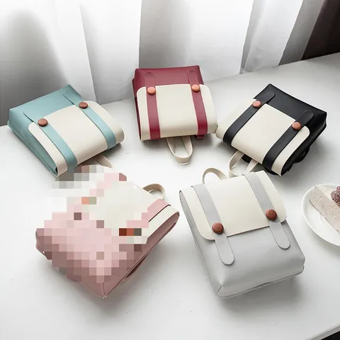 Mini Contrast Color Backpack Small Square PU Leather Shoulder Bag For Casual Travel Urban Minimalist Women Mobile Phone Bag