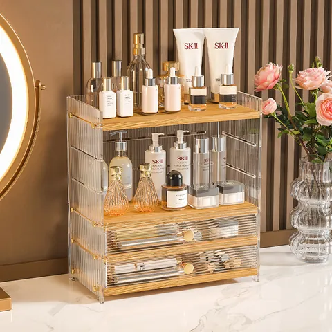 Caja De Almacenamiento De Cosméticos De Acrílico Tipo Cajón Productos De Cuidado De La Piel Estante De Almacenamiento A Prueba De Polvo Estante De Almacenamiento Para El Baño
