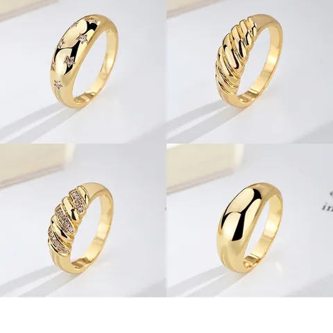 Fashion Brass Gold Plated Rings For Women Minimalist Croissant Star Rhinestone Dome Statement Finger Ring Jewelry