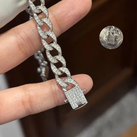 925 Sterling Silver D Color Moissanite Cuban Link Bracelet Full Diamond Men Retro Luxury Hand Jewelry Iced Out Chain
