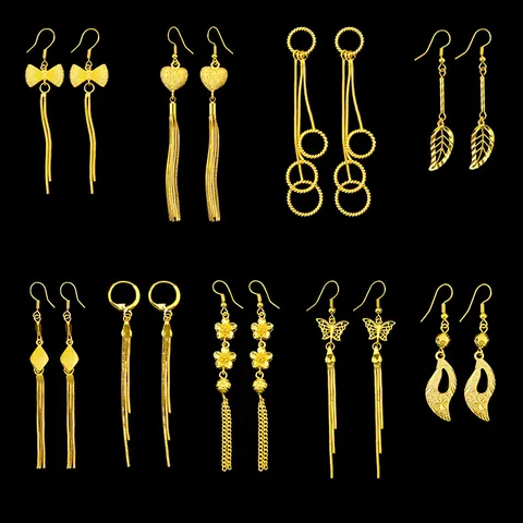 Luxury Brass Gold Plated Long Tassel Dangle Earrings For Women Heart Butterfly Leaf Square Fashion Jewelry Gift