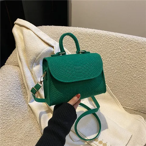 Women Fashion Felt Shoulder Bag Snake Pattern Candy Color Square Handbag With Detachable Strap Crossbody Messenger Bag