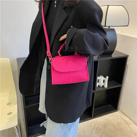 Women Fashion Felt Shoulder Bag Snake Pattern Candy Color Square Handbag With Detachable Strap Crossbody Messenger Bag