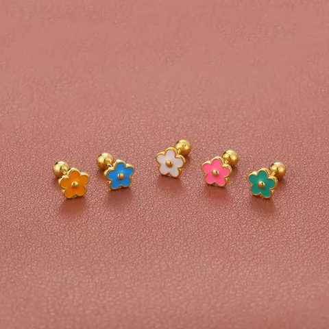 925 Sterling Zilveren Bloem Oorknopjes Voor Dames Kleurrijke Emaille Zoete Kleine Blad Ontwerp Schroefsluiting Sieraden