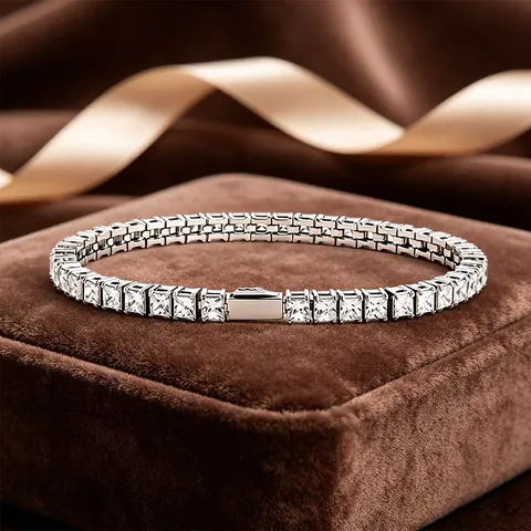 Pulsera de Cadena Tennis de Acero Inoxidable 316L Hip Hop Con Strass Cuadrado Incrustado Oro Plata Joyería Unisex
