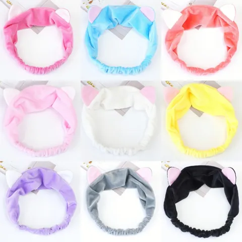 Cute Cat Ear Plush Hairband Polyester Coral Fleece Headband For Washing Face Makeup Spa Sports Women Hair Accessories Headwear