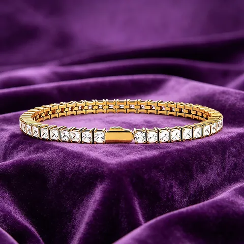 Pulsera de Cadena Tennis de Acero Inoxidable 316L Hip Hop Con Strass Cuadrado Incrustado Oro Plata Joyería Unisex