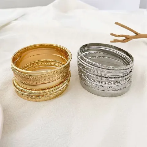 Bracelets Joncs Ethniques Multicouches en Alliage pour Femmes Vintage Gravés Corde Torsadée Bracelets Superposables Bijoux Bohème
