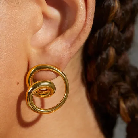 Geometric Spiral Cutout Stud Earrings For Women Stainless Steel Electroplated Light Luxury Commute Jewelry Gold Silver Earring Post